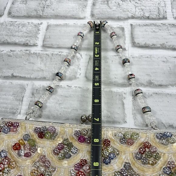 Vintage Handmade Beaded Cream Multi Color Beaded Wedding Small Bag - Picture 11 of 12